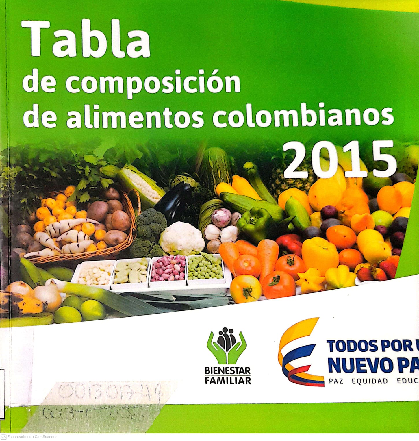 Portada del libro TABLA DE COMPOSICION DE ALIMENTOS COLOMBIANOS 2015