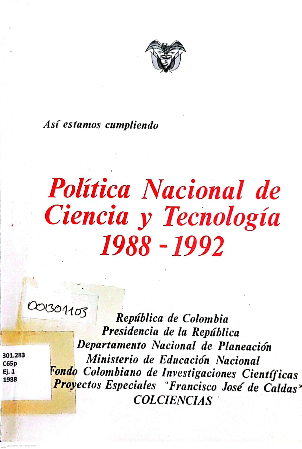 Portada del libro POLITICA NACIONAL DE CIENCIAS Y TECNOLOGIA 1988 - 1992